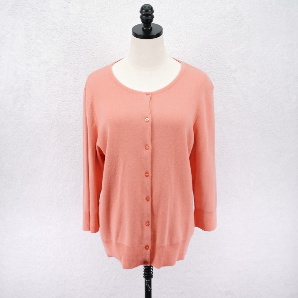 Croft & Barrow Peach Button Front Cardigan Knit Sweater -XL- Cotton Nylon Round